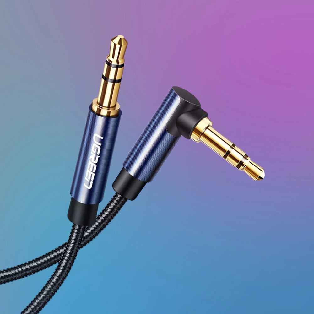 Grønne vinklet AUX-kabel 2 x mini jack 3,5 mm 1m blå (AV112)