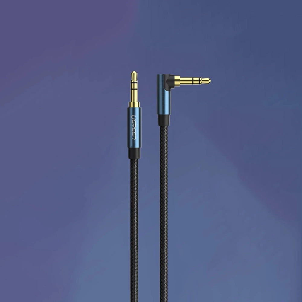 Grønne vinklet AUX-kabel 2 x mini jack 3,5 mm 1m blå (AV112)