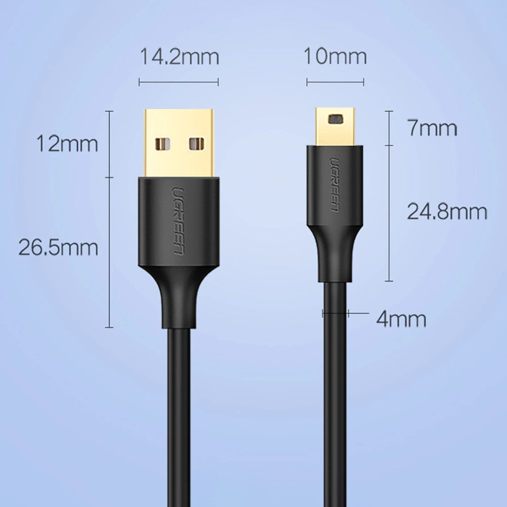 Ugreen 5 pin guldbelagt USB-kabel - mini USB 0,25m sort (US132)