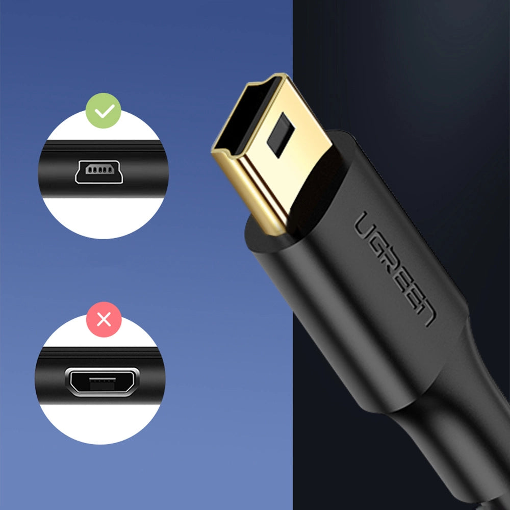 Ugreen 5 pin guldbelagt USB-kabel - mini USB 0,5 m sort (US132)