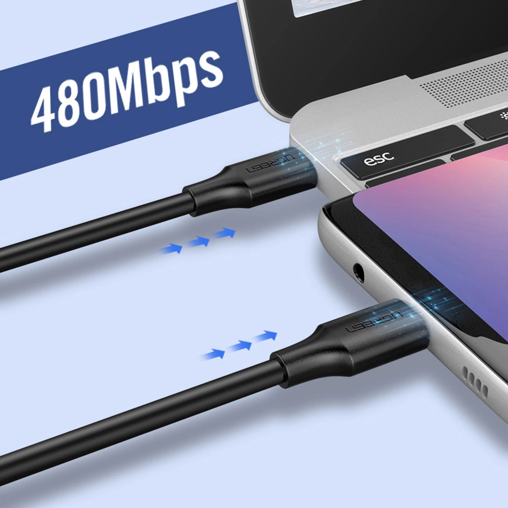 Grøn US286 USB-C - USB-C 3A 480Mb/s kabel 3m - sort