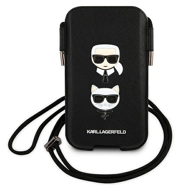 Karl Lagerfeld Torebka KLHCP12MOPHKCK 6,1" sort Saffiano Ikonik Karl&Choupette Head