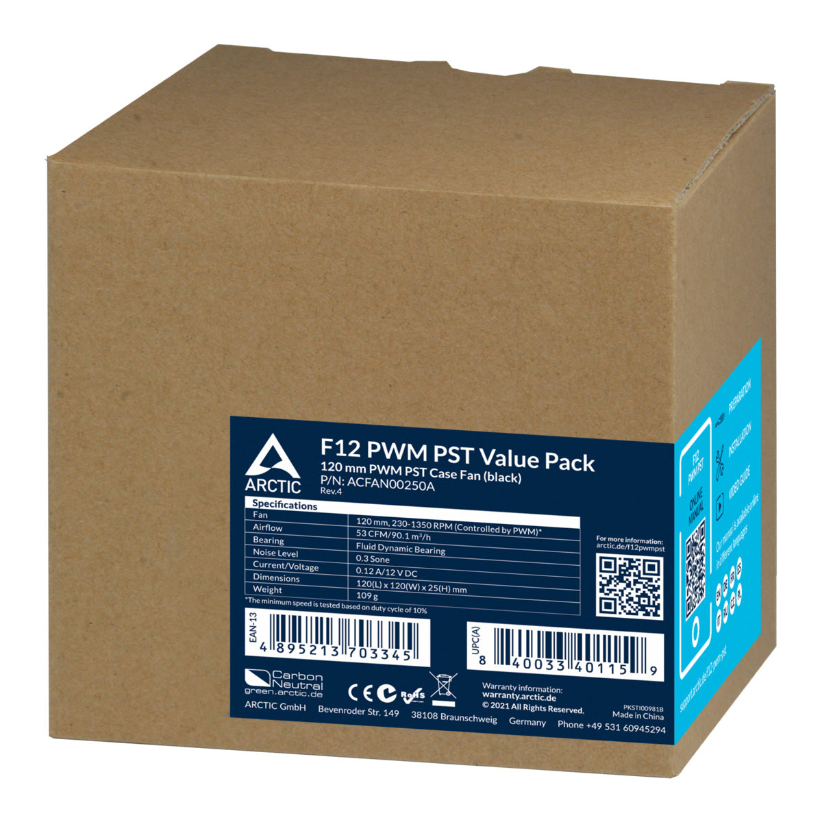 ARCTIC F12 PWM PST Fan 5-pack Sort 120 mm