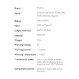 Baseus Lite Series external network card USB Type C - RJ-45 1Gbps (1000Mbps) black (WKQX000301)