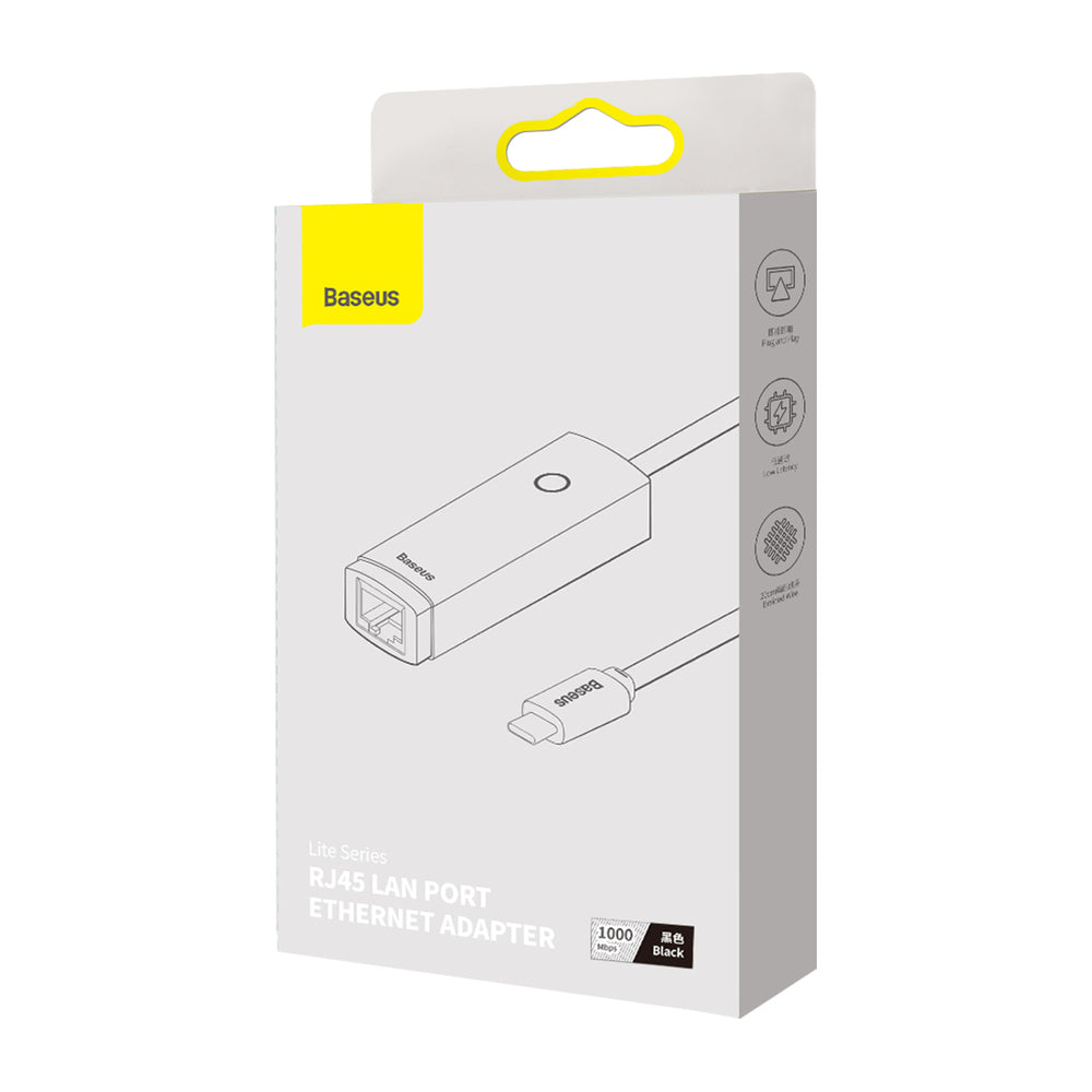 Baseus Lite Series external network card USB Type C - RJ-45 1Gbps (1000Mbps) black (WKQX000301)