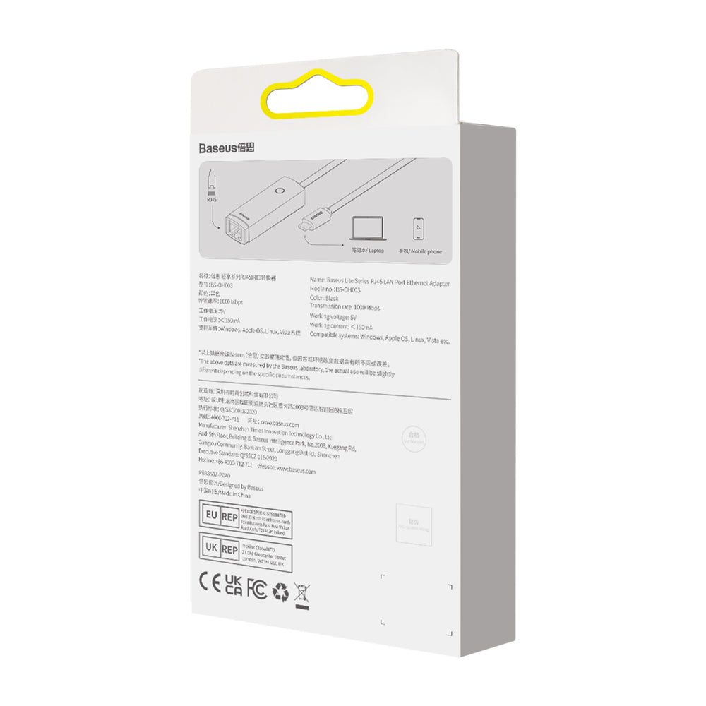 Baseus Lite Series external network card USB Type C - RJ-45 1Gbps (1000Mbps) black (WKQX000301)