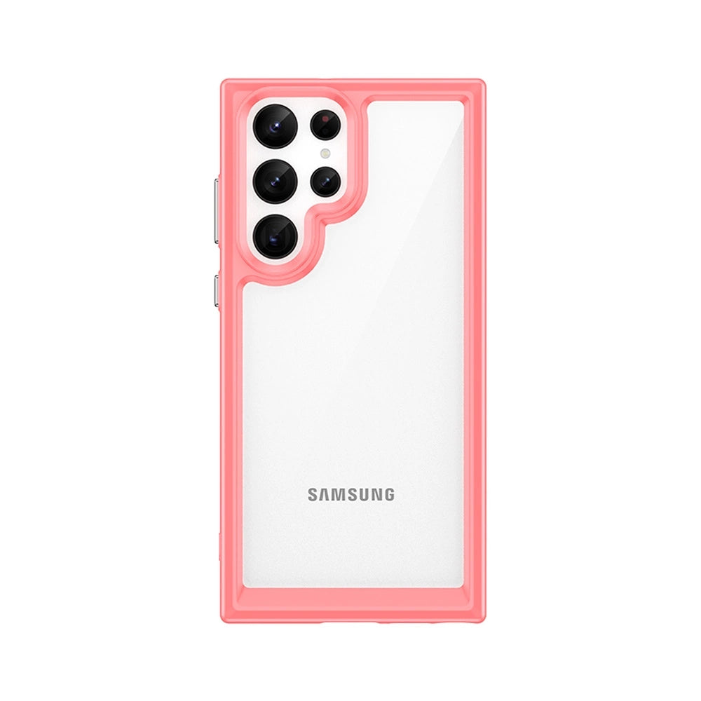 Ude i rummet Case Case for Samsung Galaxy S22 Ultra Hard Cover med Gel Frame Red