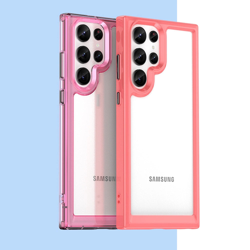 Ude i rummet Case Case for Samsung Galaxy S22 Ultra Hard Cover med Gel Frame Red