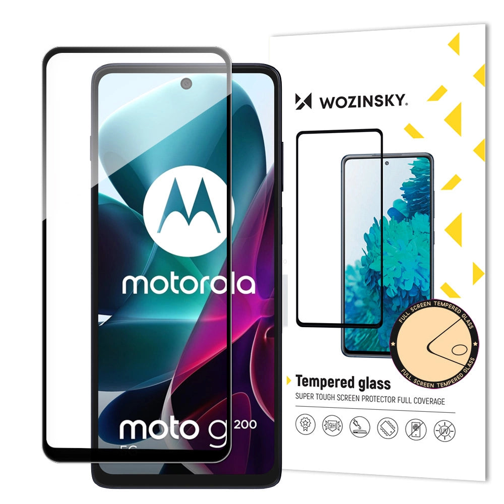 Wozinsky Full Glue tempereret glas Motorola Moto G200 5G 9H Full Screen tempereret glas med sort ramme