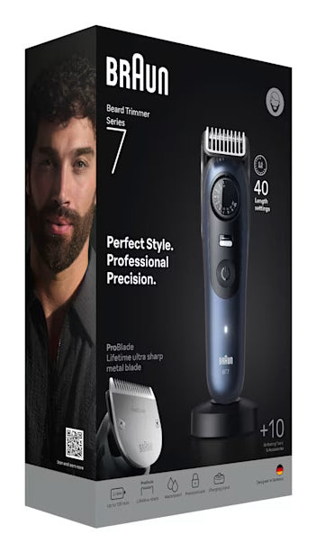 Braun BeardTrimmer 7 BT7540 skæg trimmer Batteri 40 2 cm Våd og tør Sort, Blå