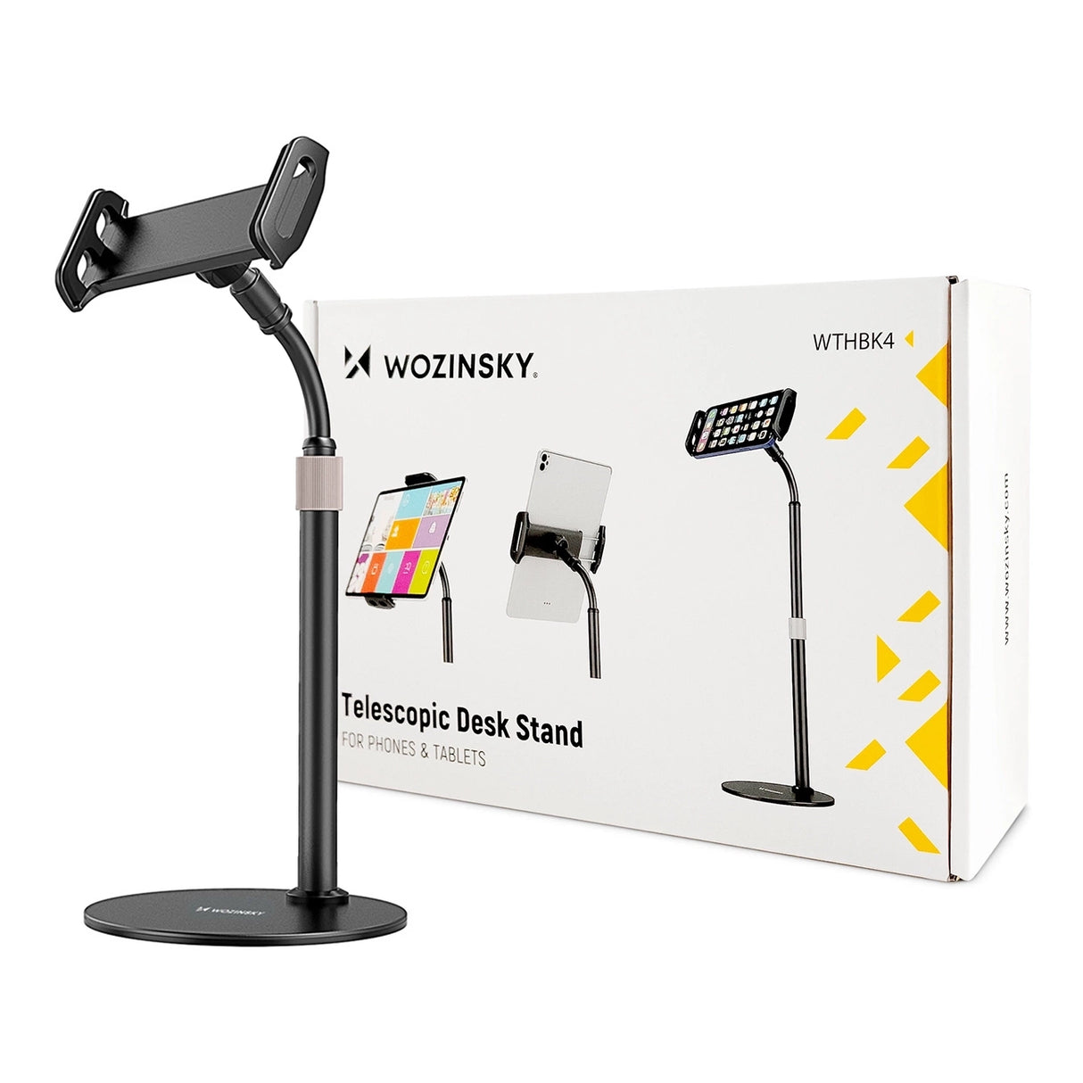 Wozinsky står for tablet og telefon på skrivebordet sort (WTHBK4)