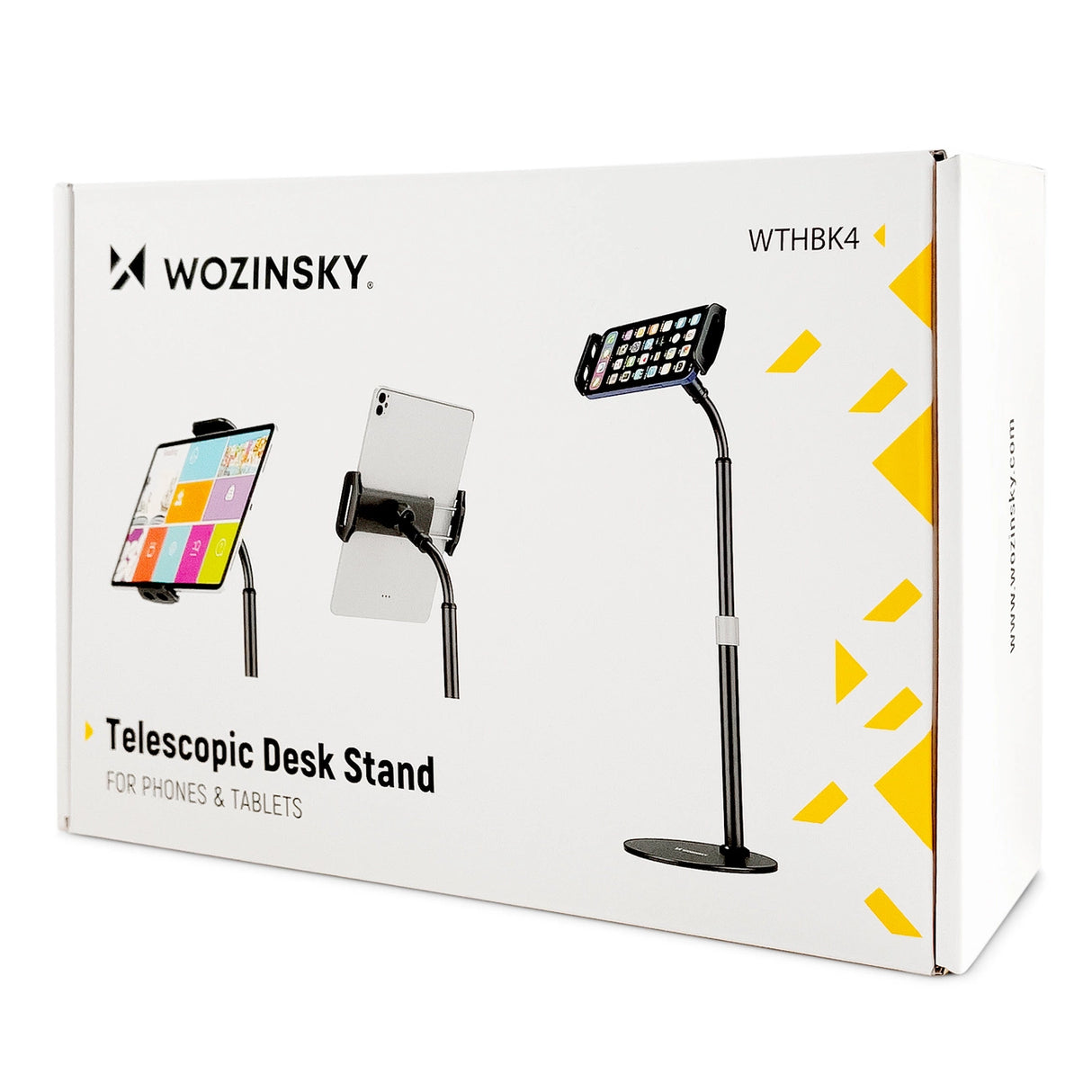 Wozinsky står for tablet og telefon på skrivebordet sort (WTHBK4)
