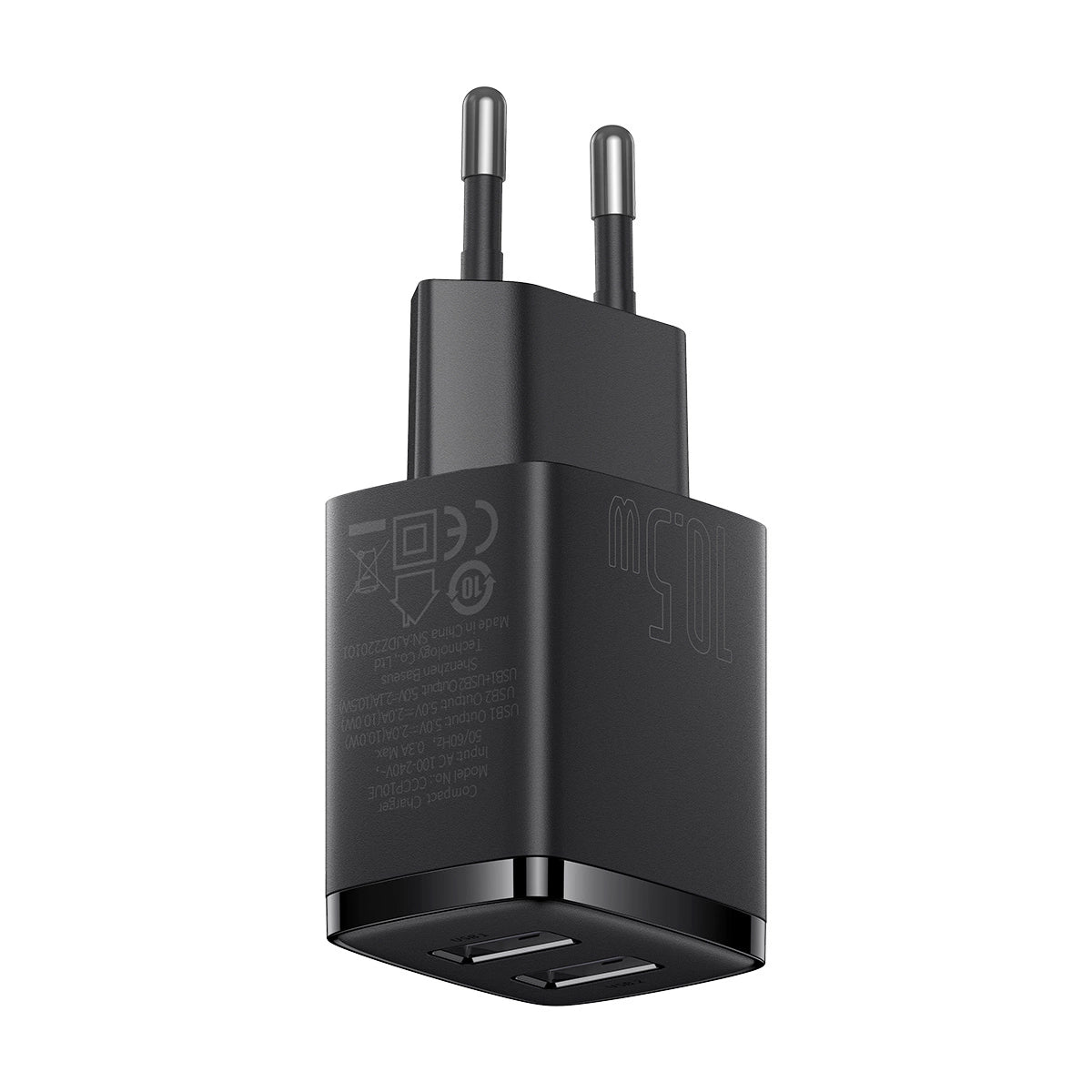 Baseus Compact oplader 2x USB 10.5W sort (CCXJ010201)