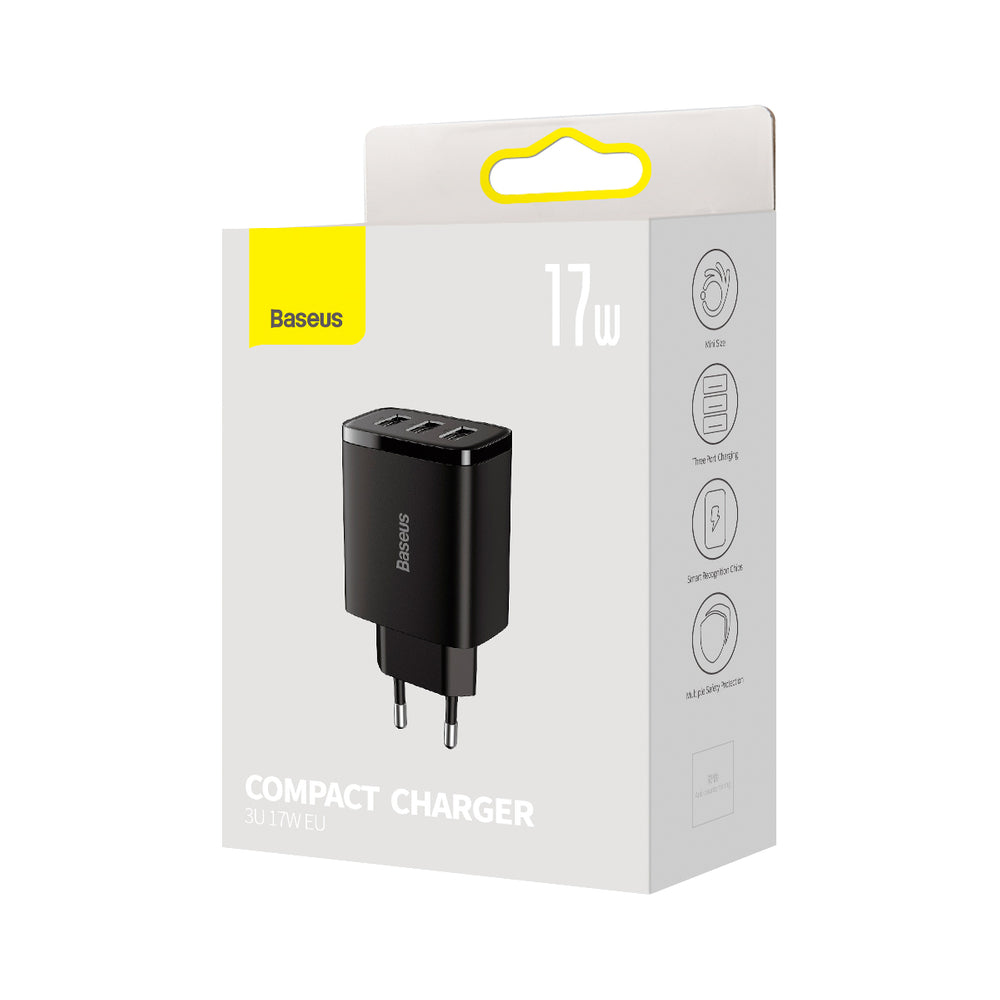 Baseus Compact oplader 3x USB 17W sort (CCXJ020101)
