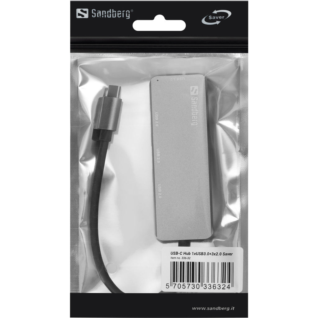 Sandberg 336-32 interface hub USB 3.2 Gen 1 (3.1 Gen 1) Type-C 5000 Mbit/s Grå