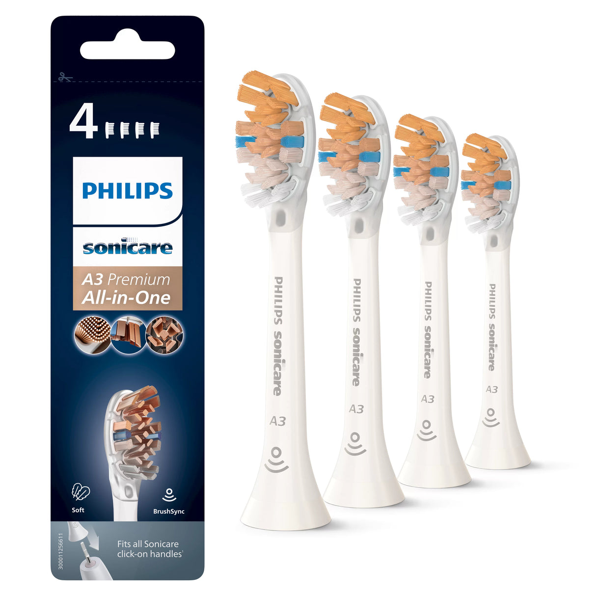 Philips A3 Premium All-in-One HX9094/10 4x Soniske tandbørstehoveder - Hvid