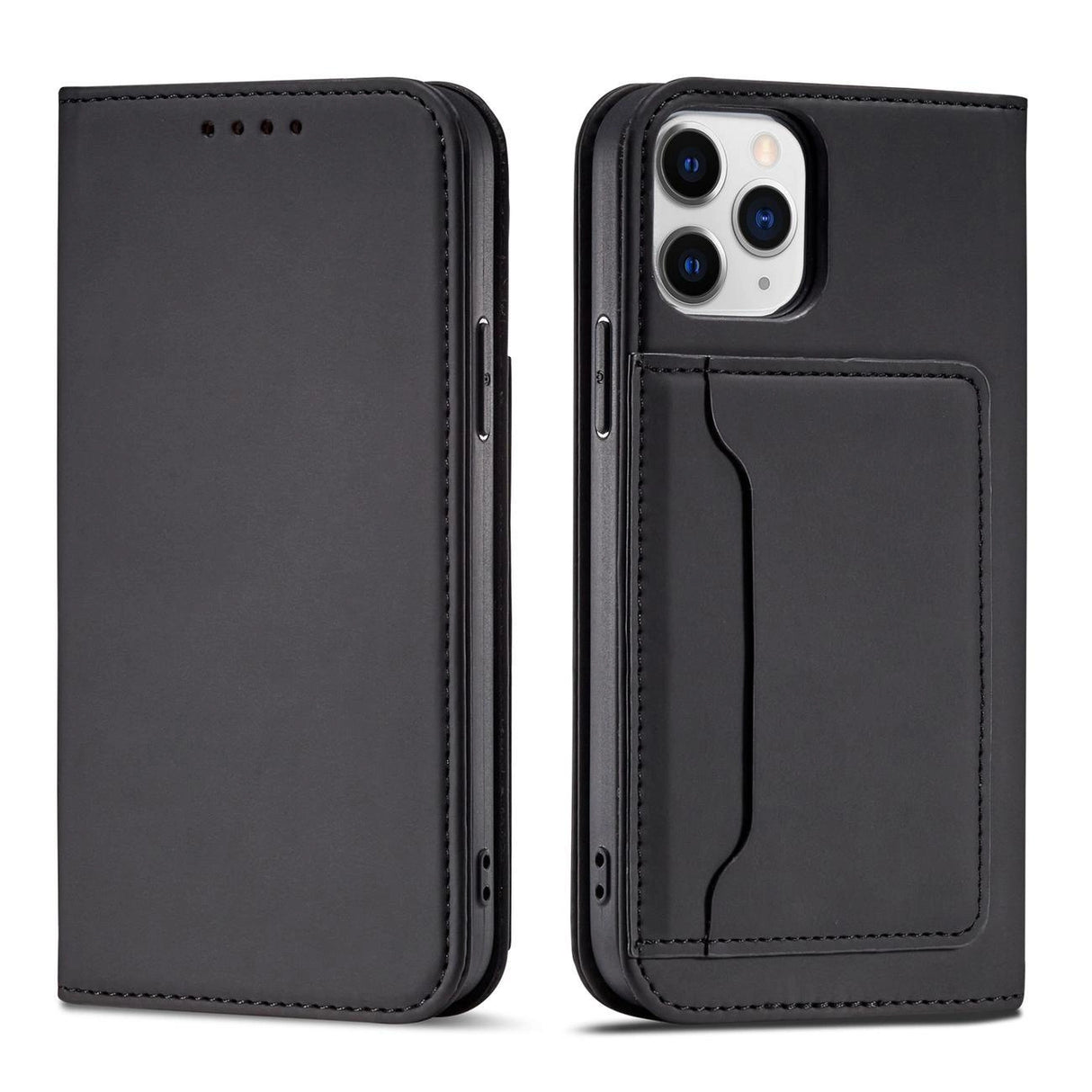 Magnet Card Case for iPhone 12 cover kort tegnebog kort stativ sort