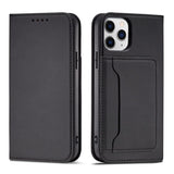 Magnet Card Case for iPhone 12 cover kort tegnebog kort stativ sort