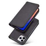 Magnet Card Case for iPhone 12 cover kort tegnebog kort stativ sort