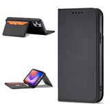 Magnet Card Case for iPhone 12 cover kort tegnebog kort stativ sort