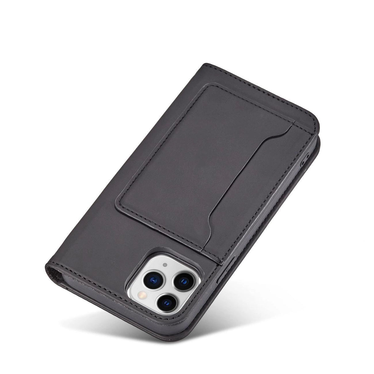 Magnet Card Case for iPhone 12 cover kort tegnebog kort stativ sort