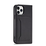 Magnet Card Case for iPhone 12 cover kort tegnebog kort stativ sort