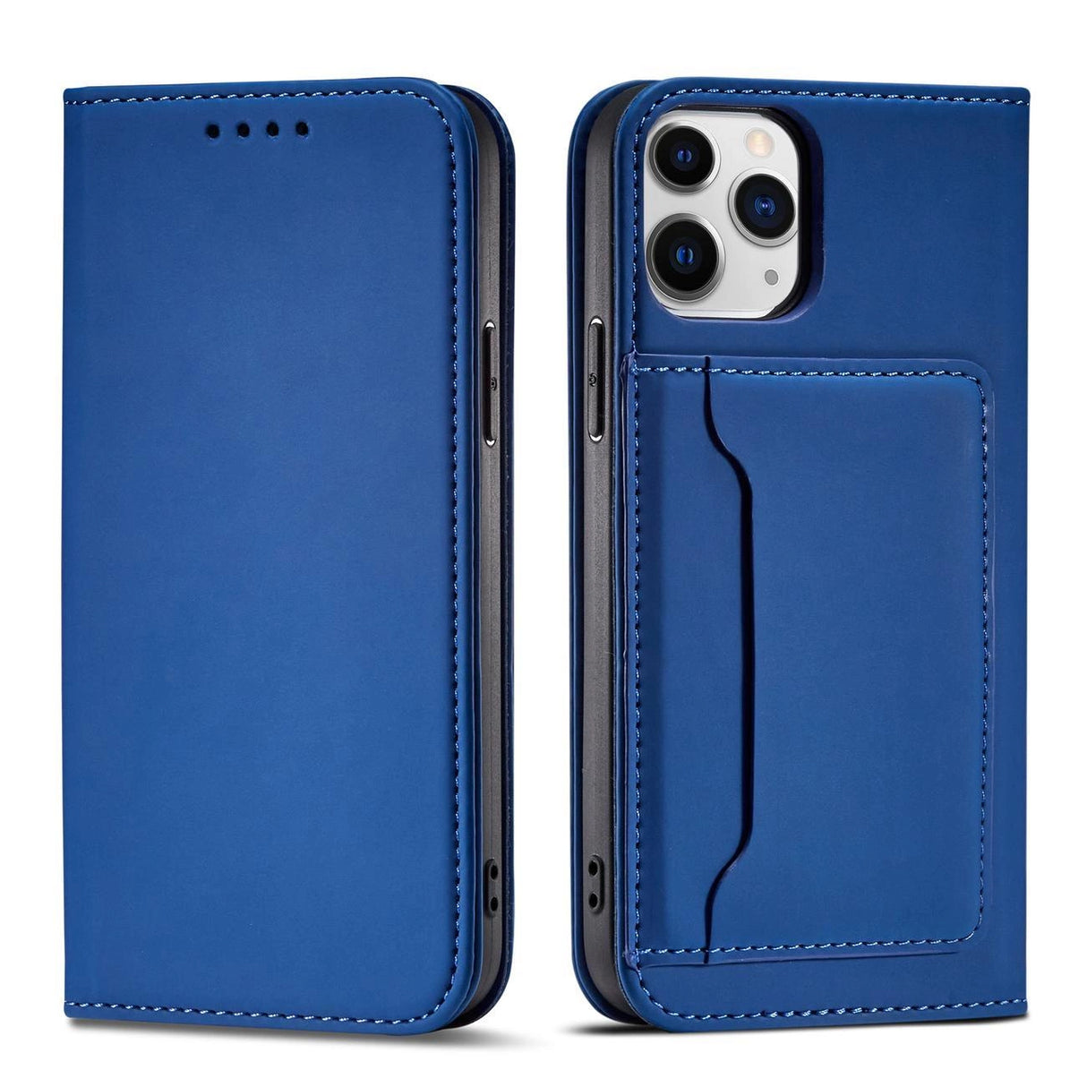 Magnet Card Case for iPhone 12 cover kort tegnebog kort stativ blå