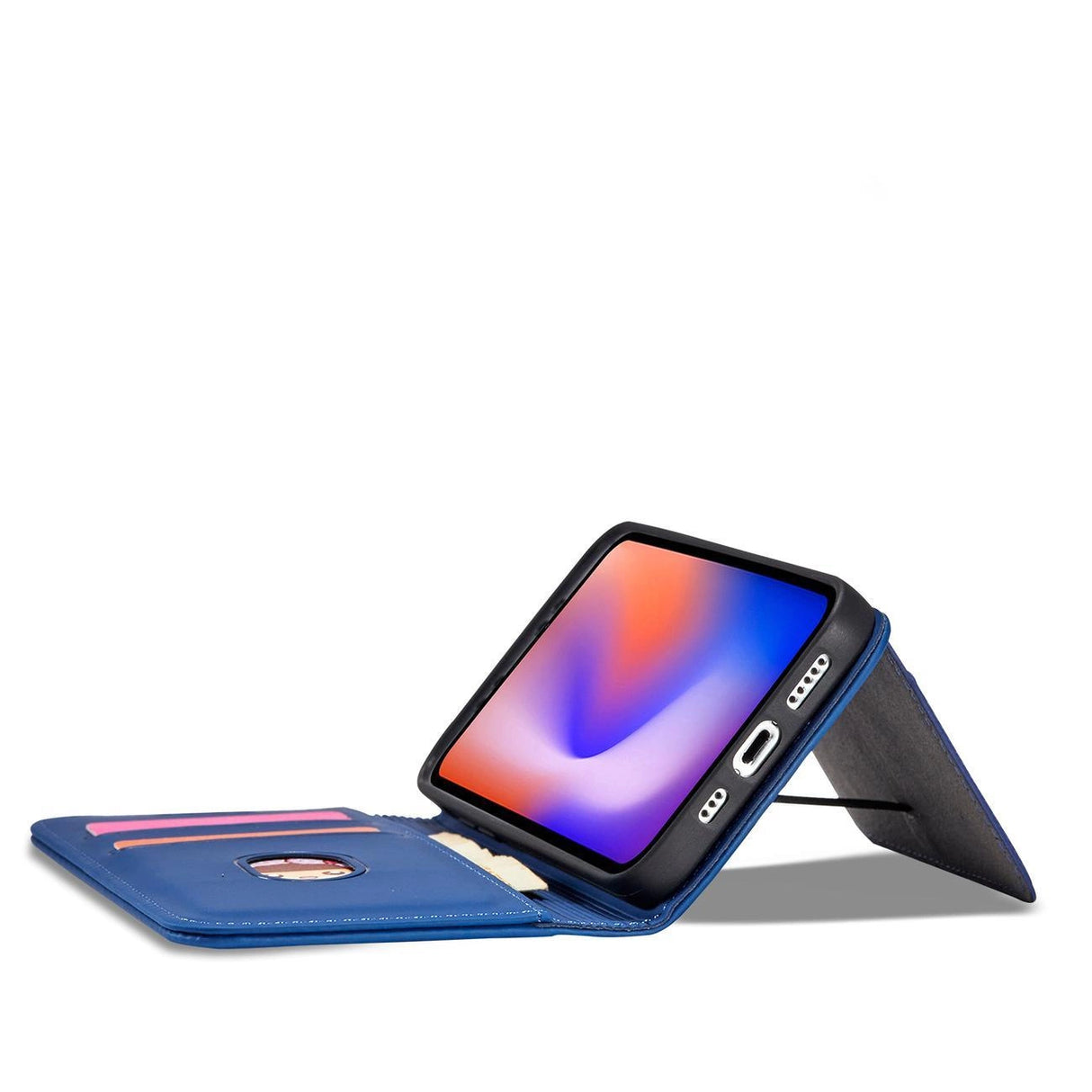 Magnet Card Case for iPhone 12 cover kort tegnebog kort stativ blå