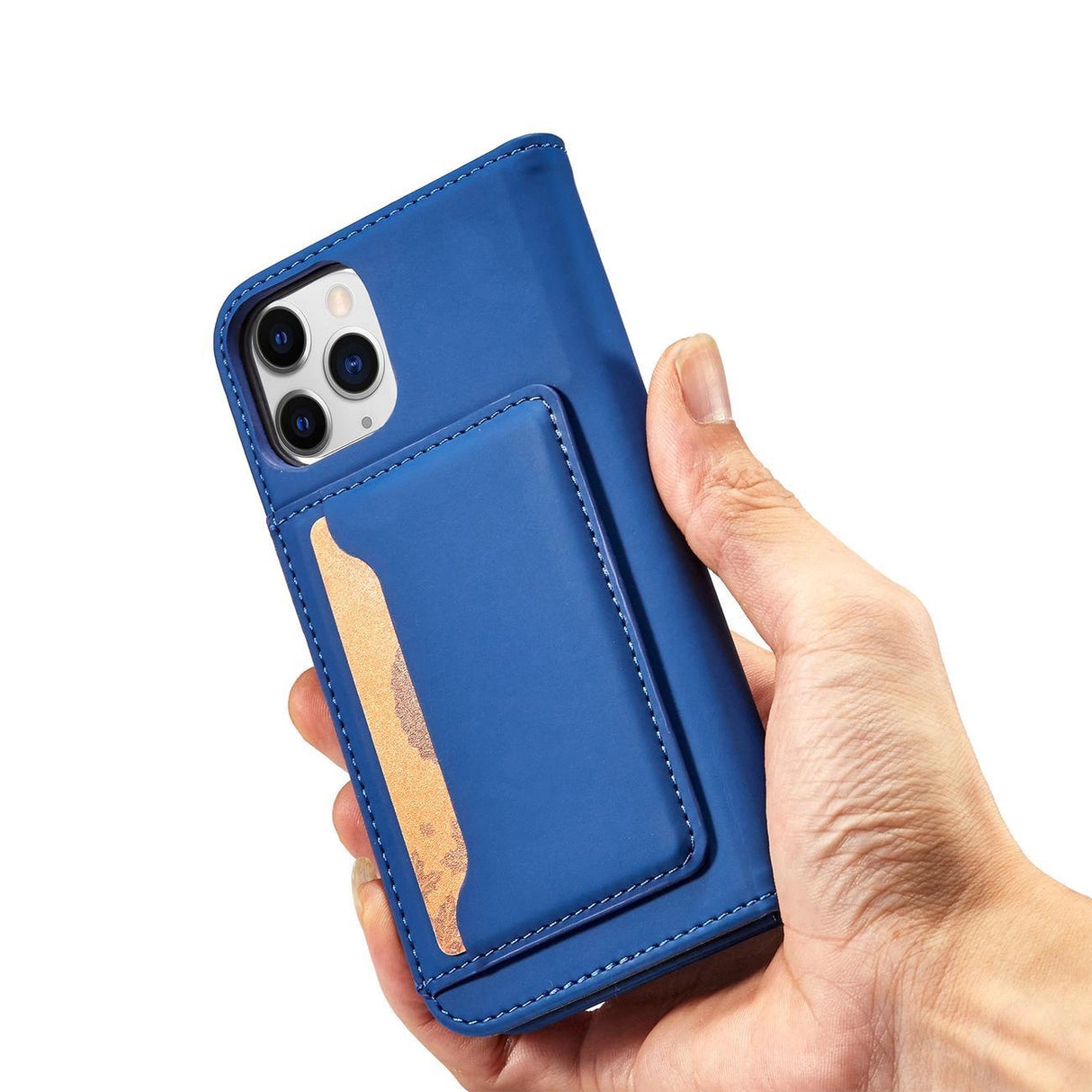 Magnet Card Case for iPhone 12 cover kort tegnebog kort stativ blå