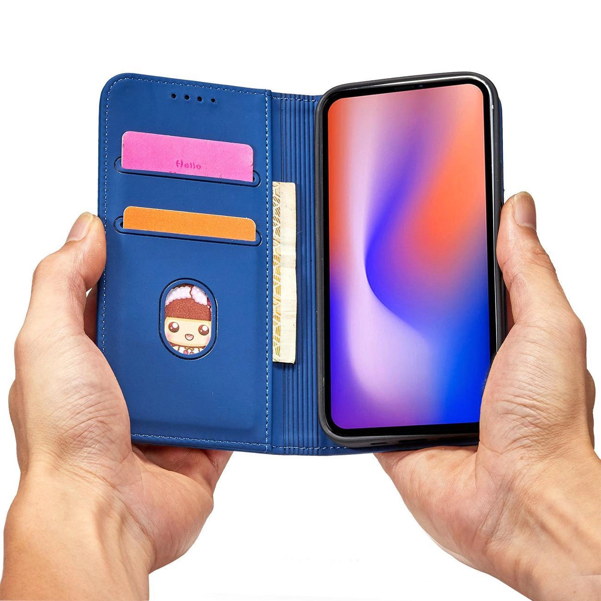 Magnet Card Case for iPhone 12 cover kort tegnebog kort stativ blå
