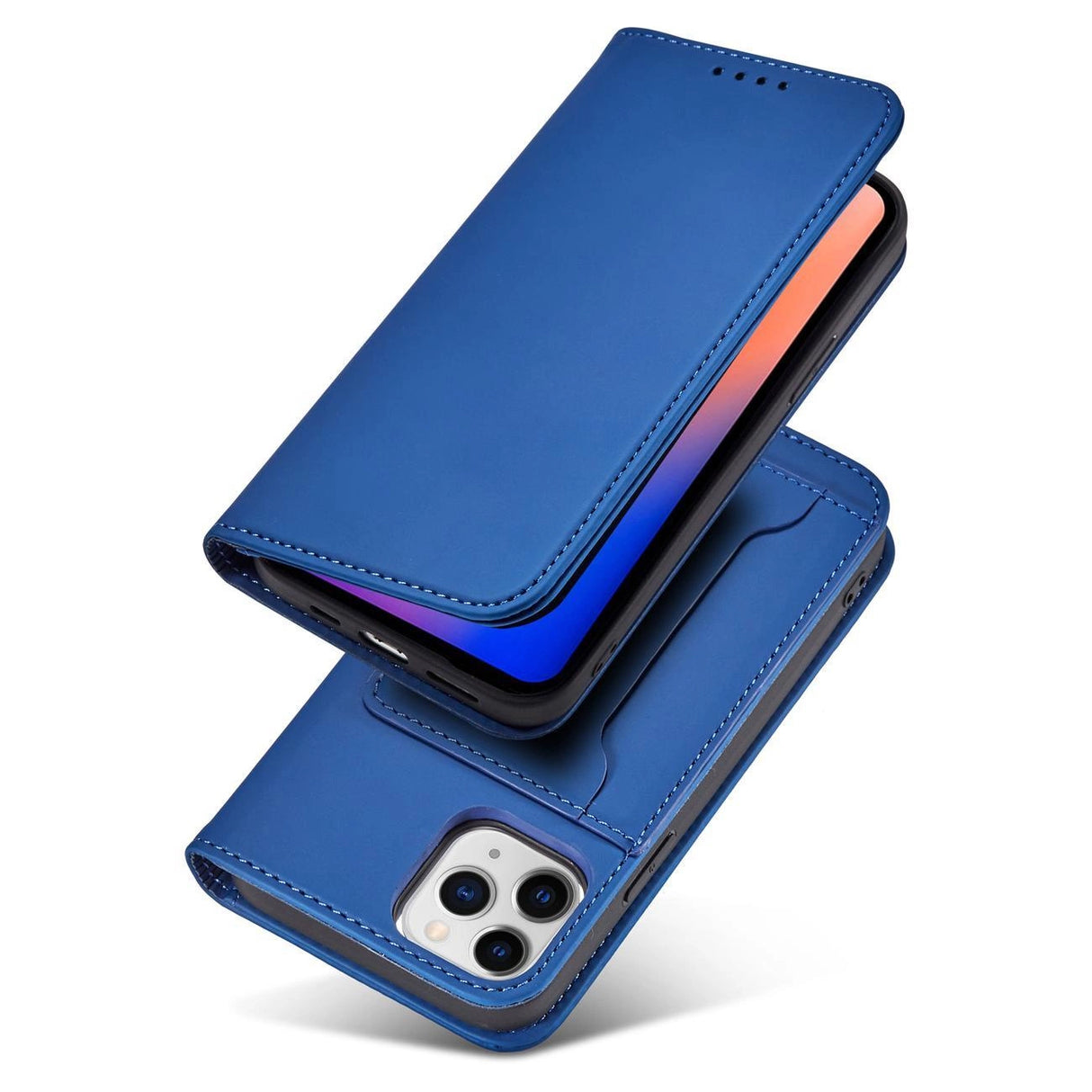 Magnet Card Case for iPhone 12 cover kort tegnebog kort stativ blå