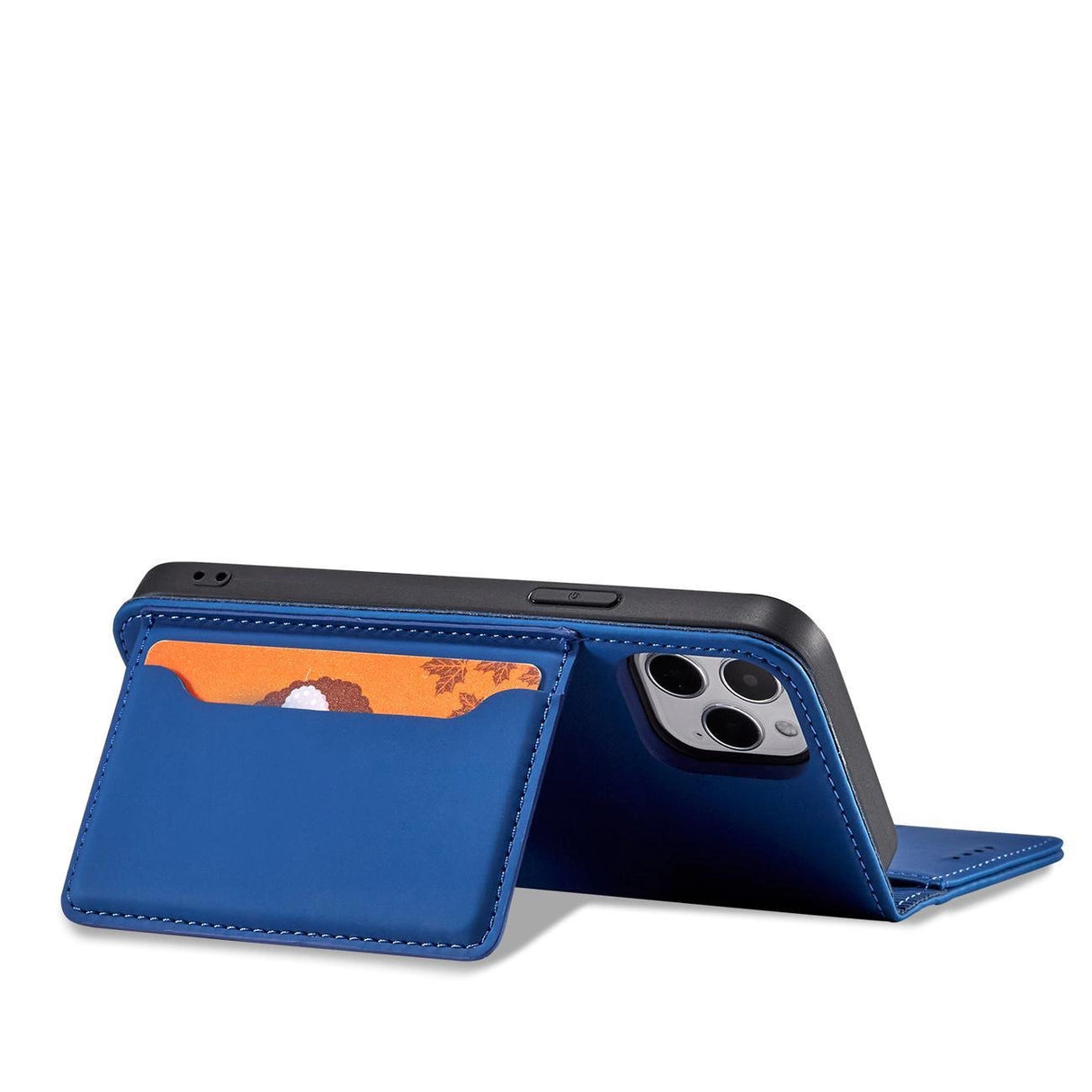 Magnet Card Case for iPhone 12 cover kort tegnebog kort stativ blå