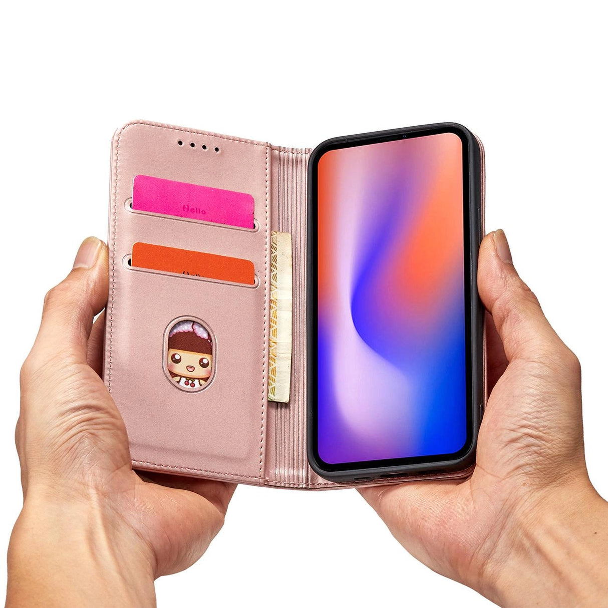 Magnetkortkasse til iPhone 12 Pro Max lommekort tegnebog kortholder Pink