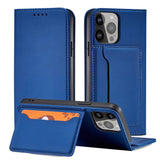 Magnet Card Case for iPhone 13 Pro cover kort tegnebog kort stativ blå