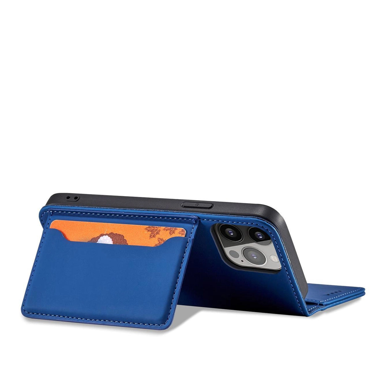 Magnet Card Case for iPhone 13 Pro cover kort tegnebog kort stativ blå