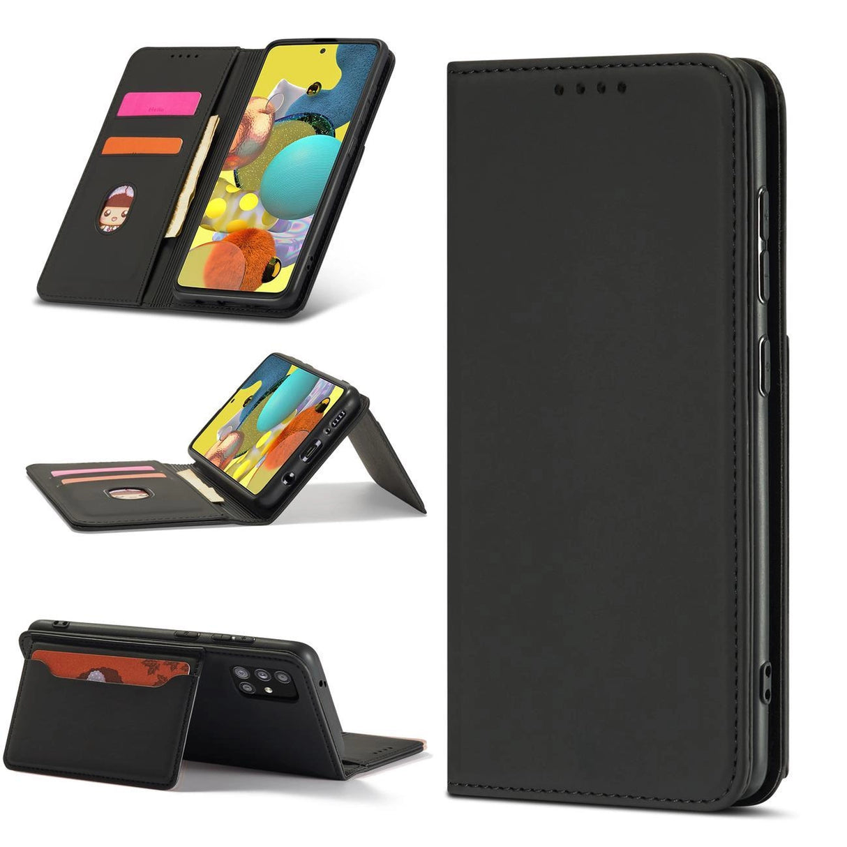 Magnetkort Hylde Hylde til Samsung Galaxy A12 5G lommepung lommebog kortholder sort