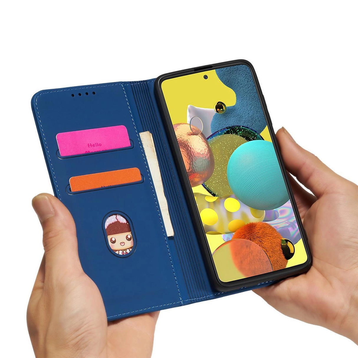 Magnetkortkasse til Samsung Galaxy A12 5G lommepung kortholder blå