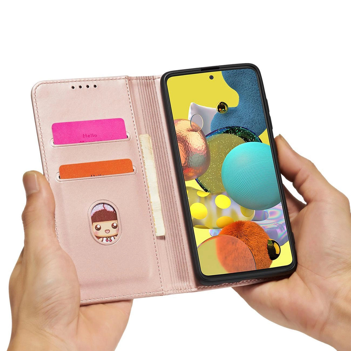 Magnetkort Hylde Hylde til Samsung Galaxy A12 5G lommepung tegnebog Kortholder Pink