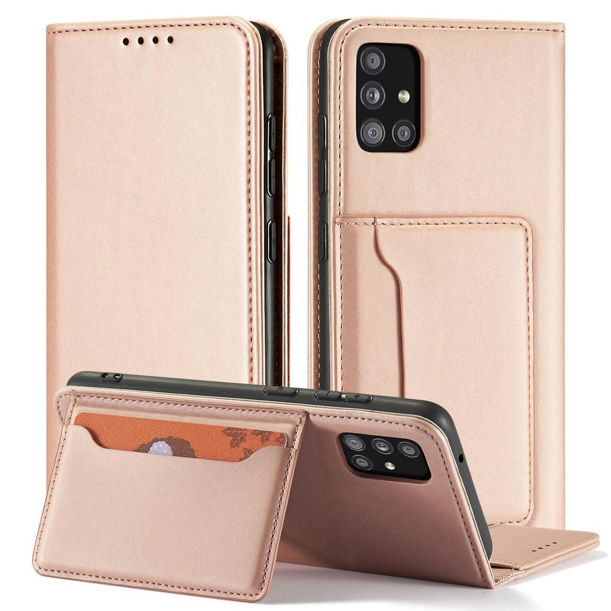 Magnetkort Hylde Hylde til Samsung Galaxy A12 5G lommepung tegnebog Kortholder Pink