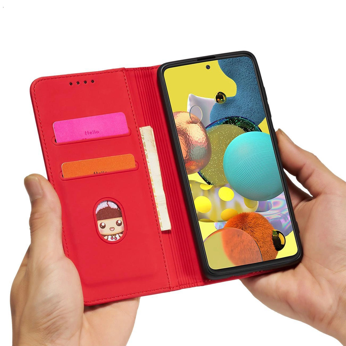 Magnetkort Hylde Hylde til Samsung Galaxy A13 5G lommepung tegnebog Kortholder Rød