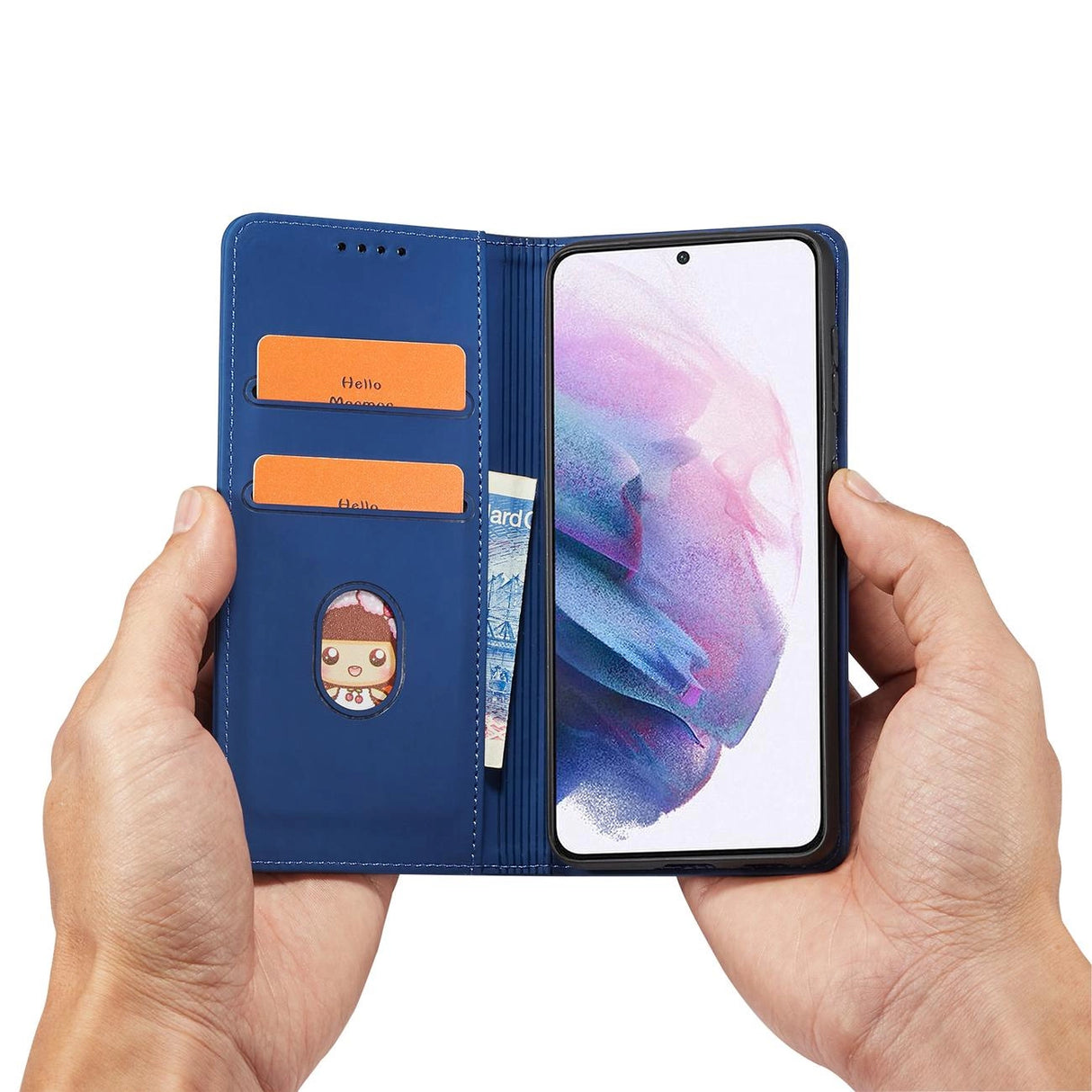 Magnetkort Hylde Hylde til Samsung Galaxy S22 + (S22 Plus) lommepung lommebog kortholder Blå