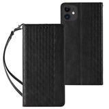 Magnet Strap Case for iPhone 12 Pouch Wallet + Mini Lanyard Pendant Svart