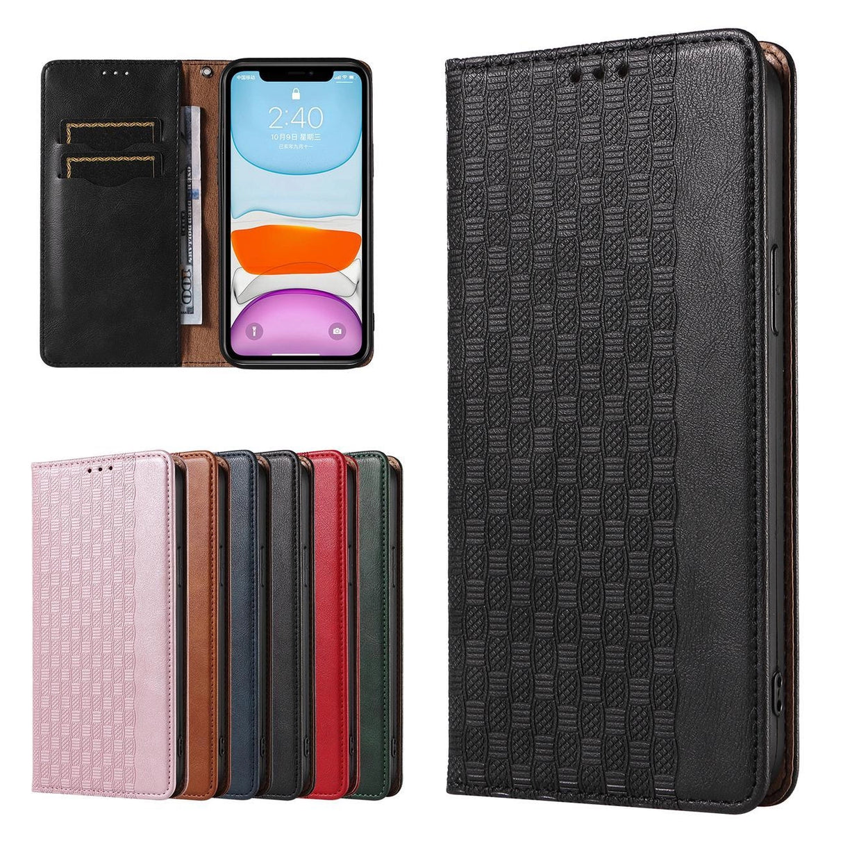 Magnet Strap Case for iPhone 12 Pouch Wallet + Mini Lanyard Pendant Svart