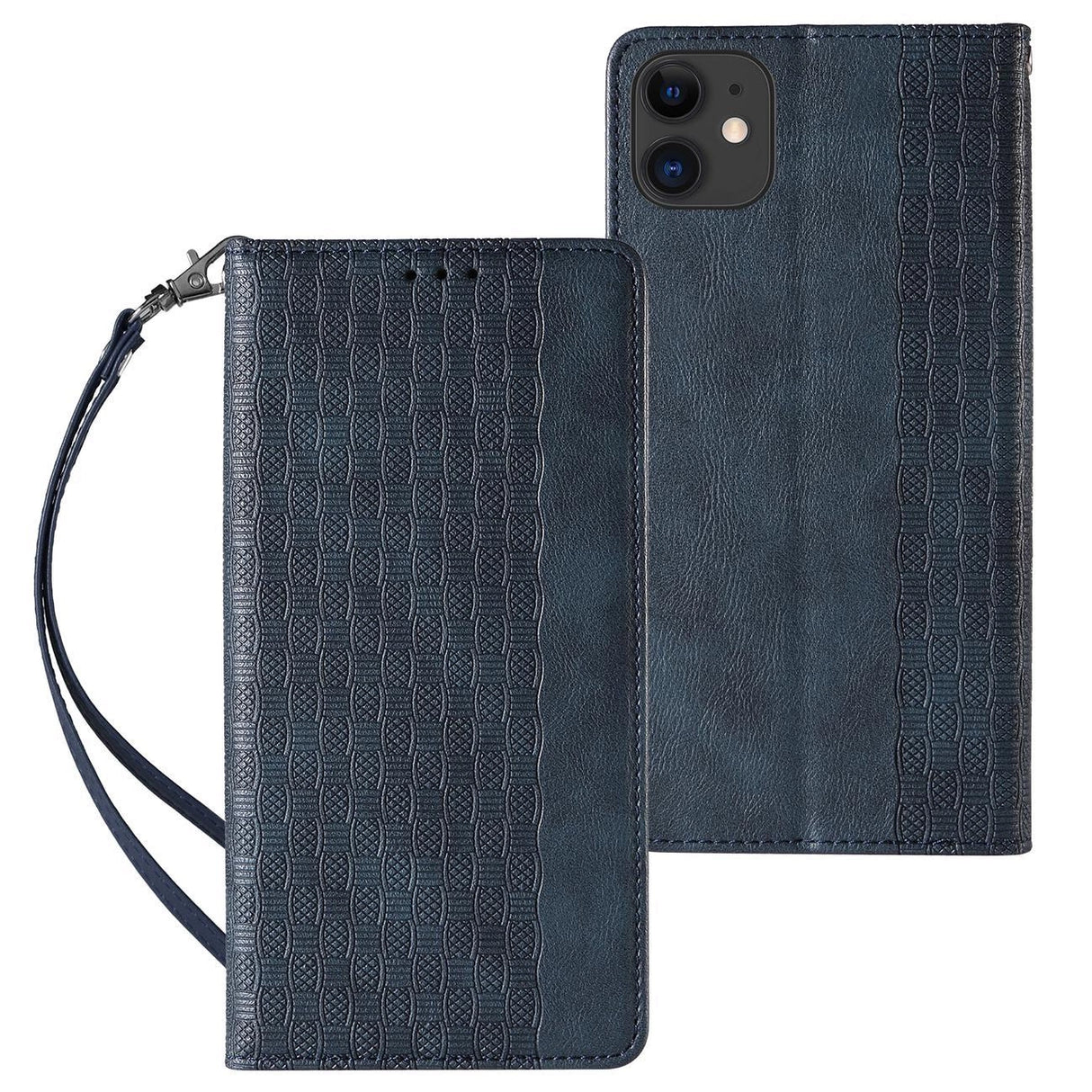 Magnet Strap Case for iPhone 12 Pouch Wallet + Mini Lanyard Pendant Blå