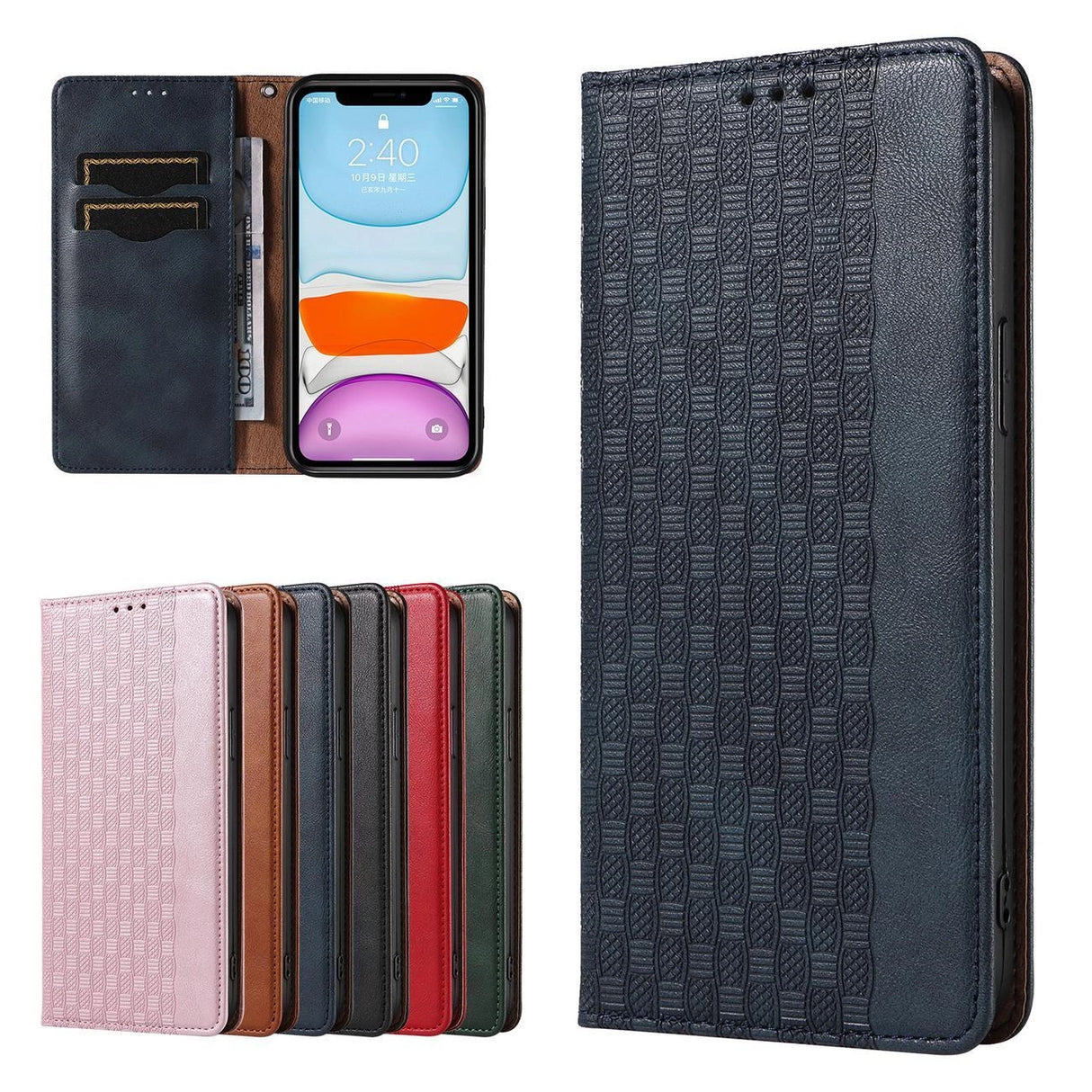 Magnet Strap Case for iPhone 12 Pouch Wallet + Mini Lanyard Pendant Blå