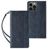 Magnet Strap Case for iPhone 12 Pro lommepung + Mini Lanyard Pendant Blå