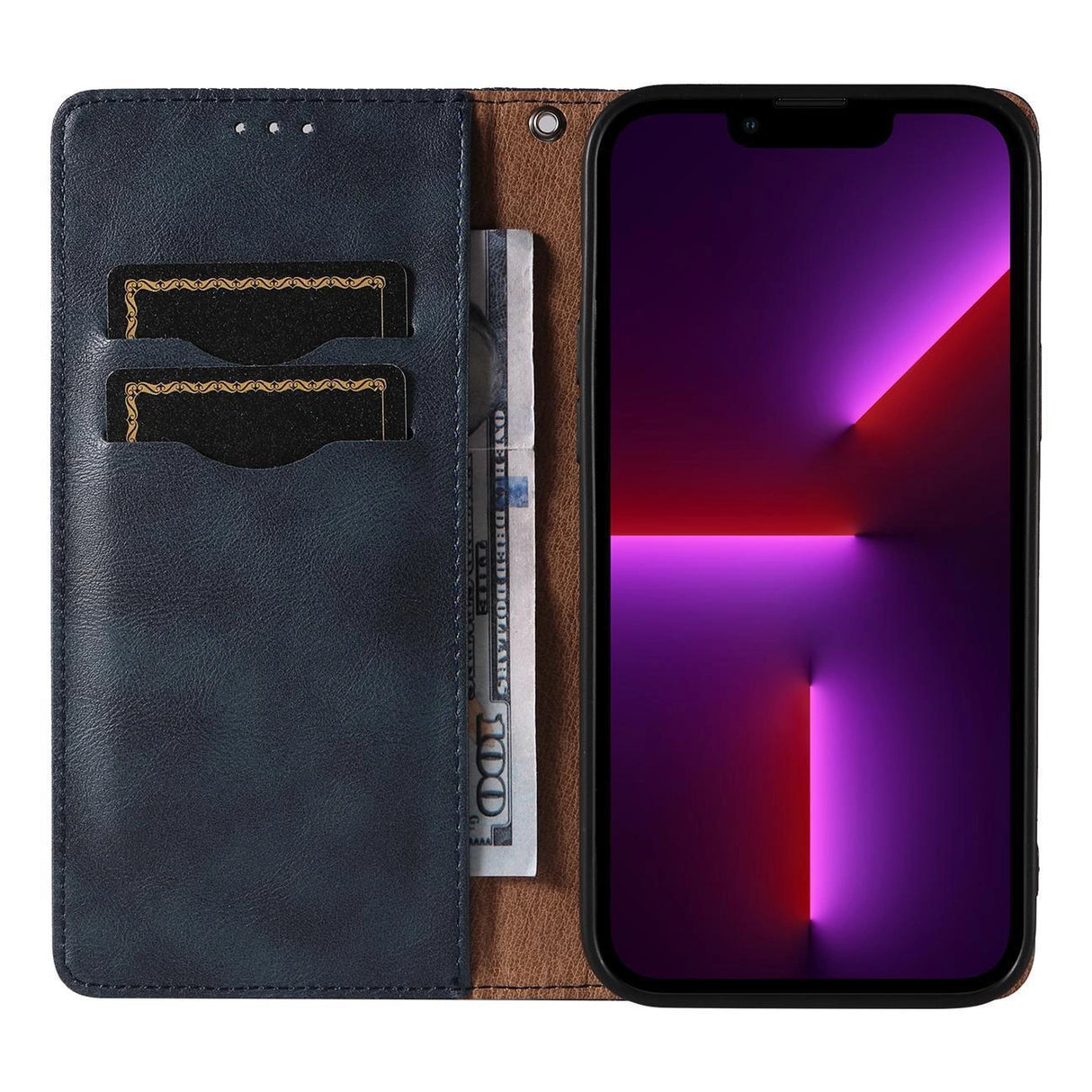 Magnet Strap Case Case for iPhone 13 Pro Push Wallet + Mini Lanyard Pendant Blå