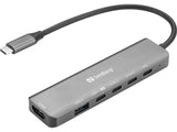Sandberg 136-77 dockingstation Ledningsført USB 3.2 Gen 1 (3.1 Gen 1) Type-C Grå