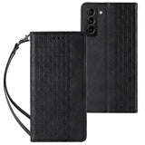Magnet Strap Case Case for Samsung Galaxy S22 + (S22 Plus) Taske Wallet + Mini Lanyard Pendant Svart