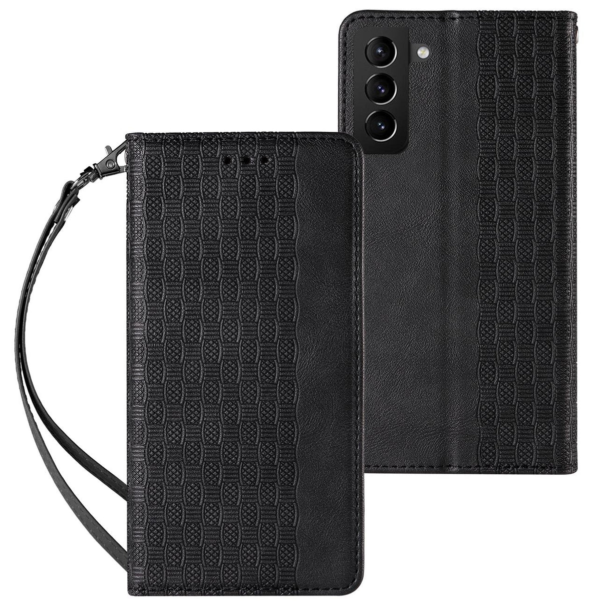 Magnet Strap Case Case for Samsung Galaxy S22 + (S22 Plus) Taske Punge + Mini Lanyard Pendant Svart